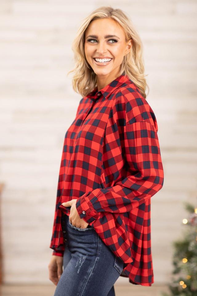 Red Buffalo Plaid Hi Lo Button Up Top Product Image