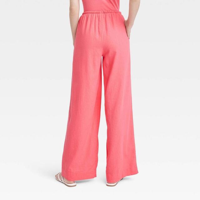 Womens High-Rise Wide Leg Linen Pull-On Pants - A New Day M Product Image