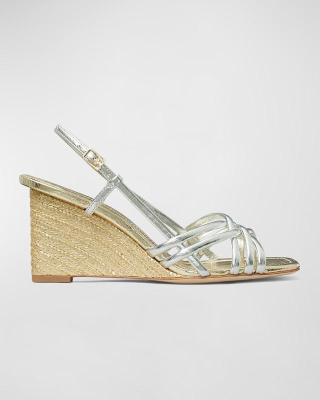 Tory Burch 75 mm Multi Strap Wedge Sandals (Shiny Silver/Spark Gold/Spark Gold) Women's Sandals Product Image