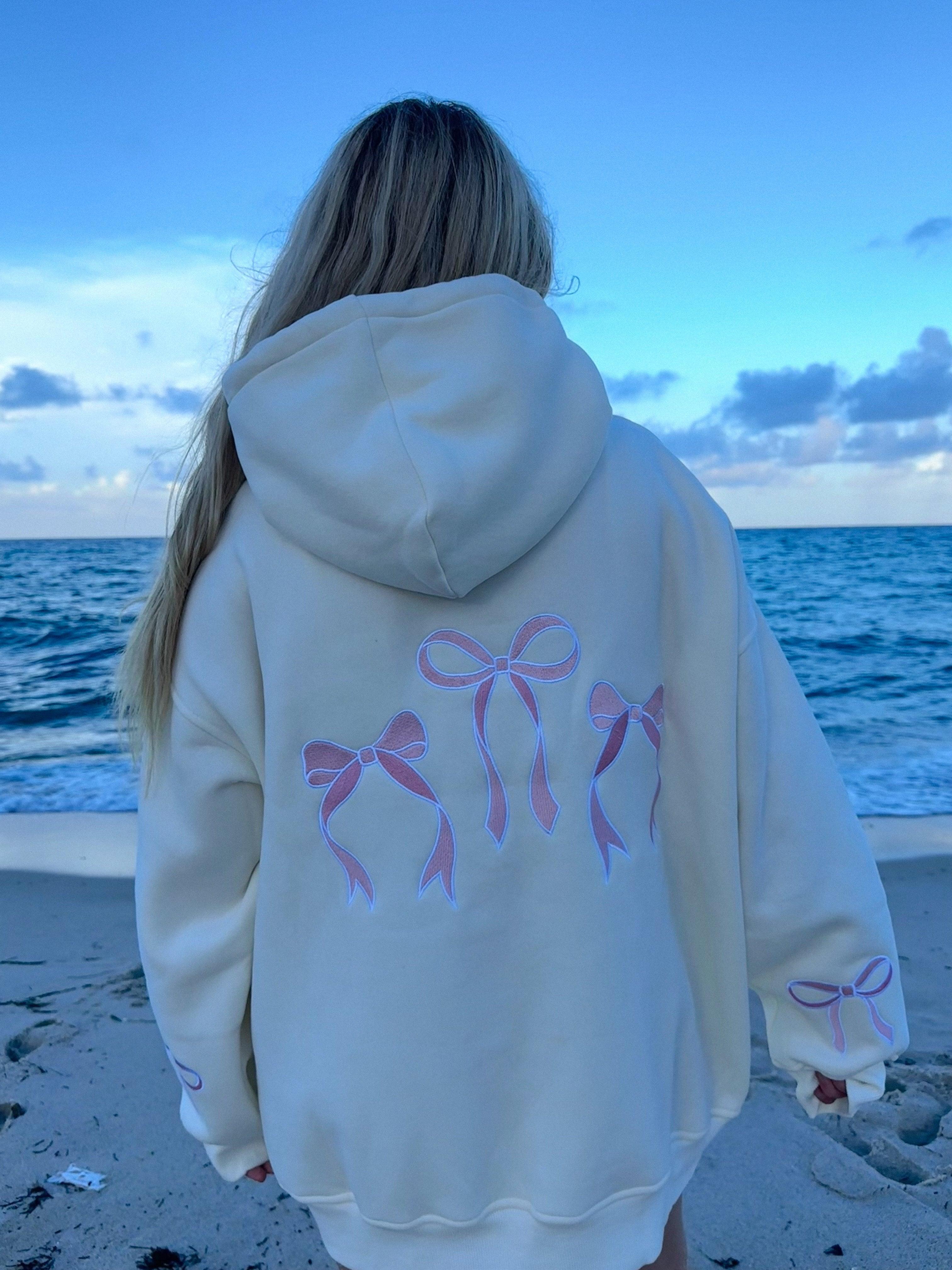 Pink Embroider Bow Hoodie Product Image