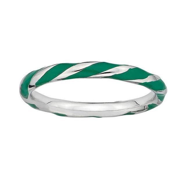 Stacks & Stones Sterling Silver Green Enamel Twist Stack Ring, Womens Grey Product Image