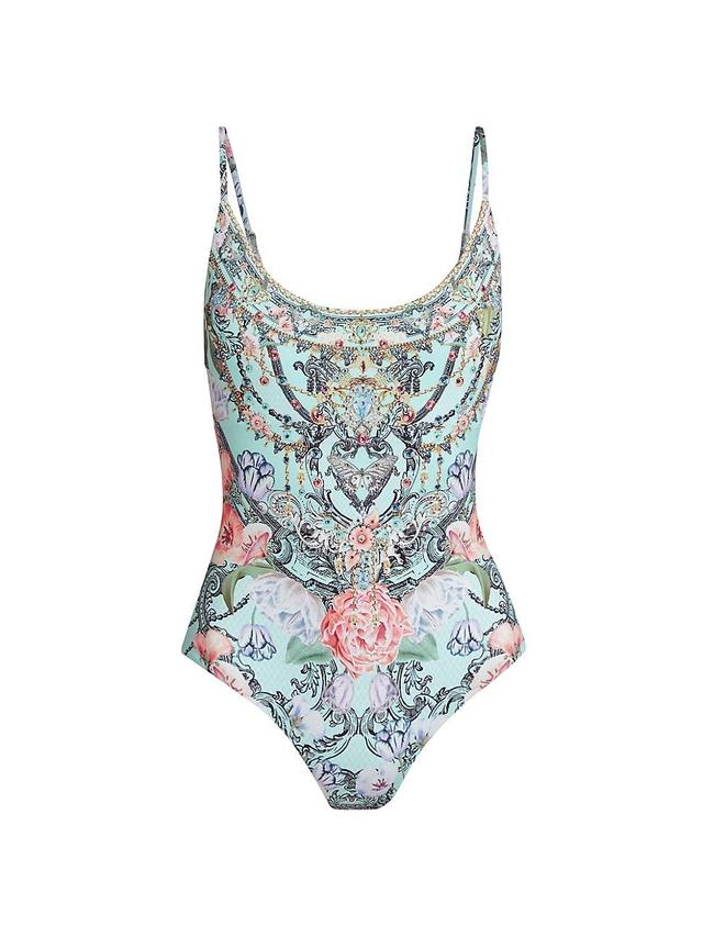 Womens Floral Scoopneck One-Piece Swimsuit Product Image