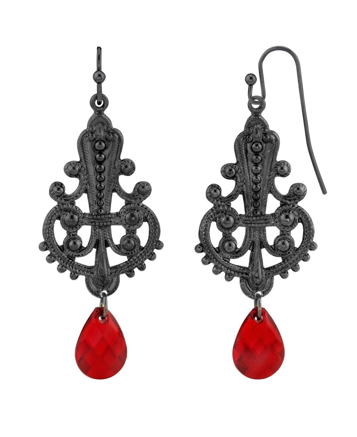 1928 Red Simulated Crystal Briolette Filigree Drop Earrings, Womens Product Image