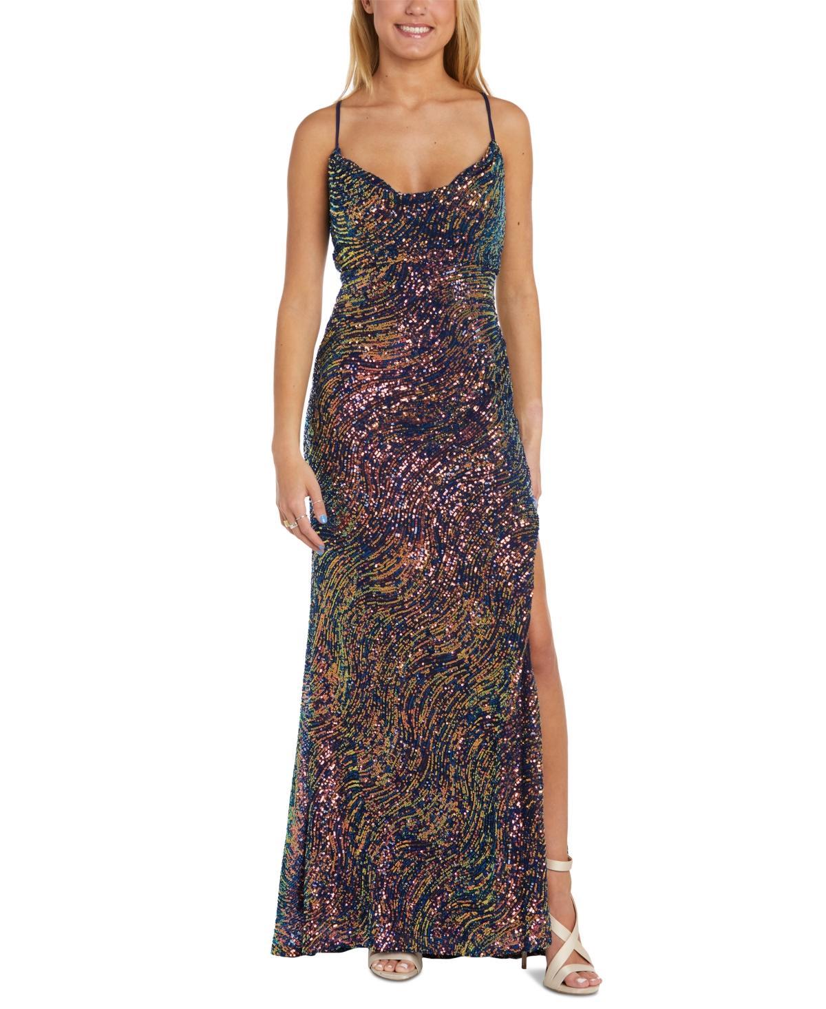 Womens Morgan and Co Rainbow Swirl Sequin Maxi Dress Product Image