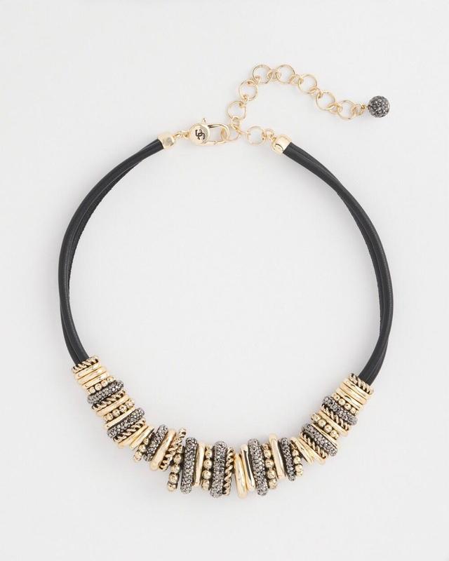 Mixed Metal Leather Short Necklace Product Image