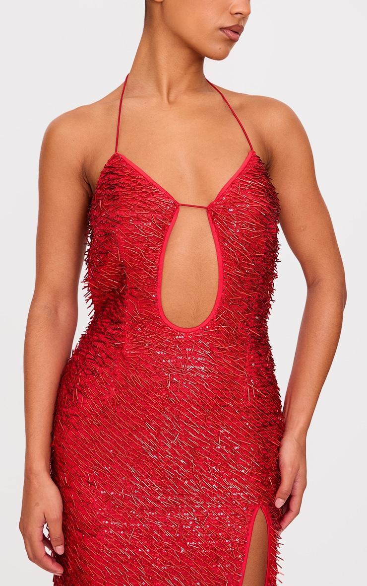 Red Sequin Cut Out Maxi Dress Product Image