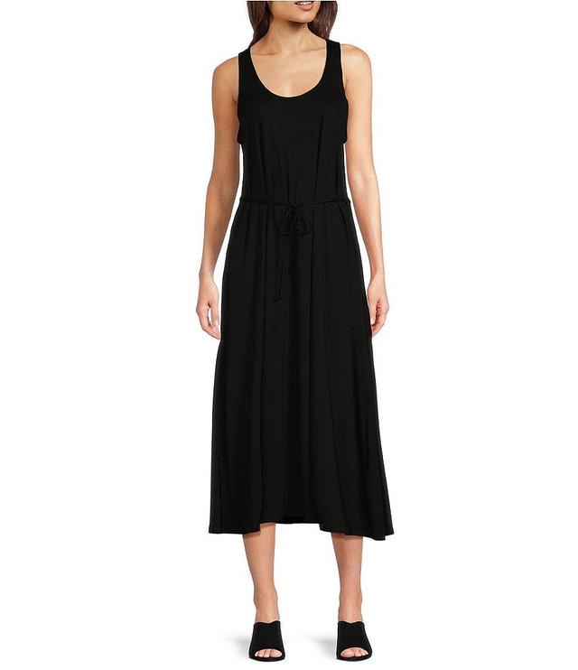 Eileen Fisher Stretch Jersey Knit Scoop Neck Sleeveless Drawstring Racerback A-Line Midi Dress Product Image