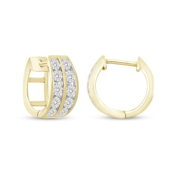 Men's 1/4 CT. T.w. Diamond Double Row Huggie Hoop Earrings in 10K Gold Product Image