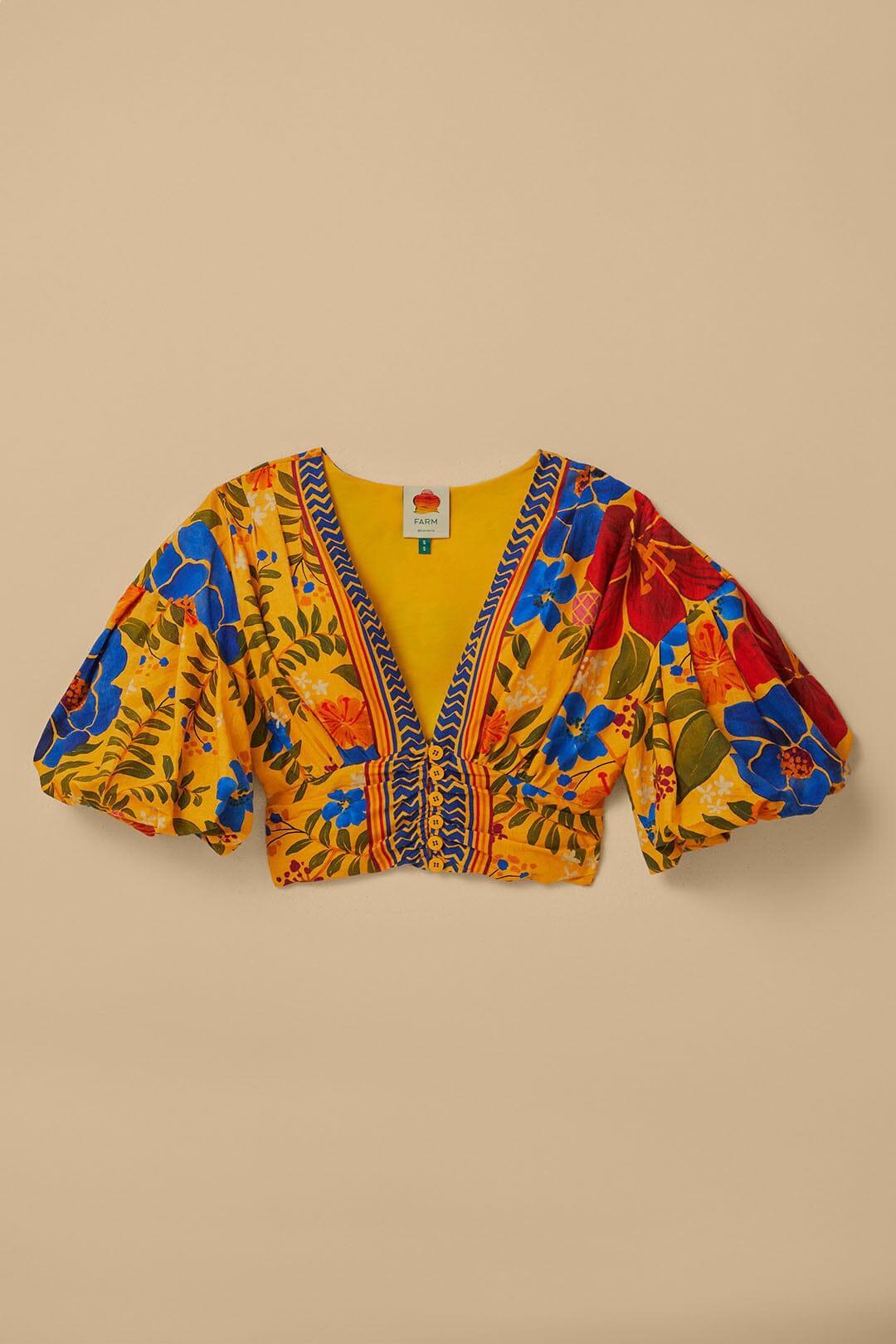 Yellow Floral Yard Lenzing Ecovero Euroflax Crop Top, FLORAL YARD YELLOW / S Product Image