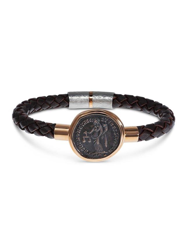 Mens Ancient Moneta Coin Braided Leather Bracelet Product Image