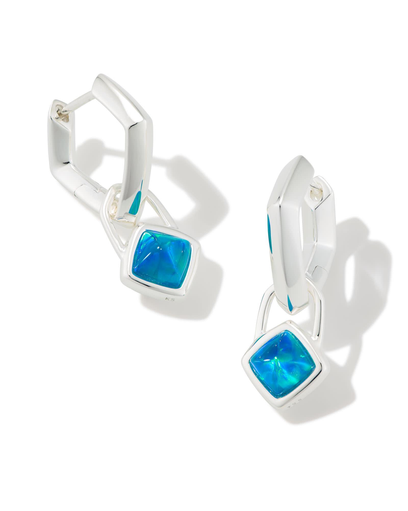 Greer Convertible Sterling Silver Huggie Earrings in Teal Kyocera Opal Product Image