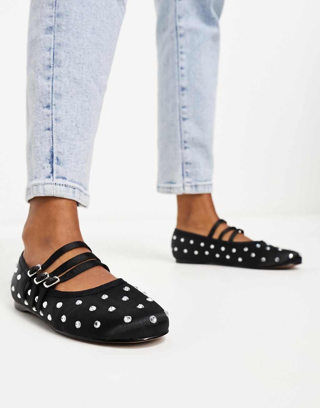 ASOS DESIGN Libra embellished Mary Jane ballet in black Product Image