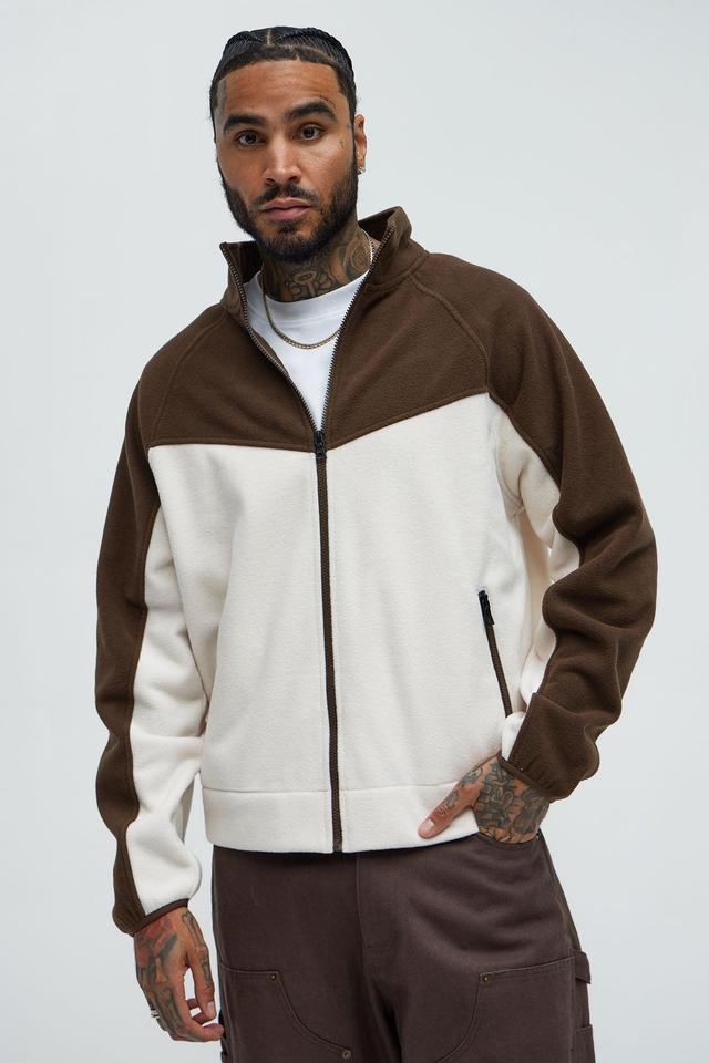 Polar Fleece Zip Mock Neck Jacket - Brown/combo Product Image