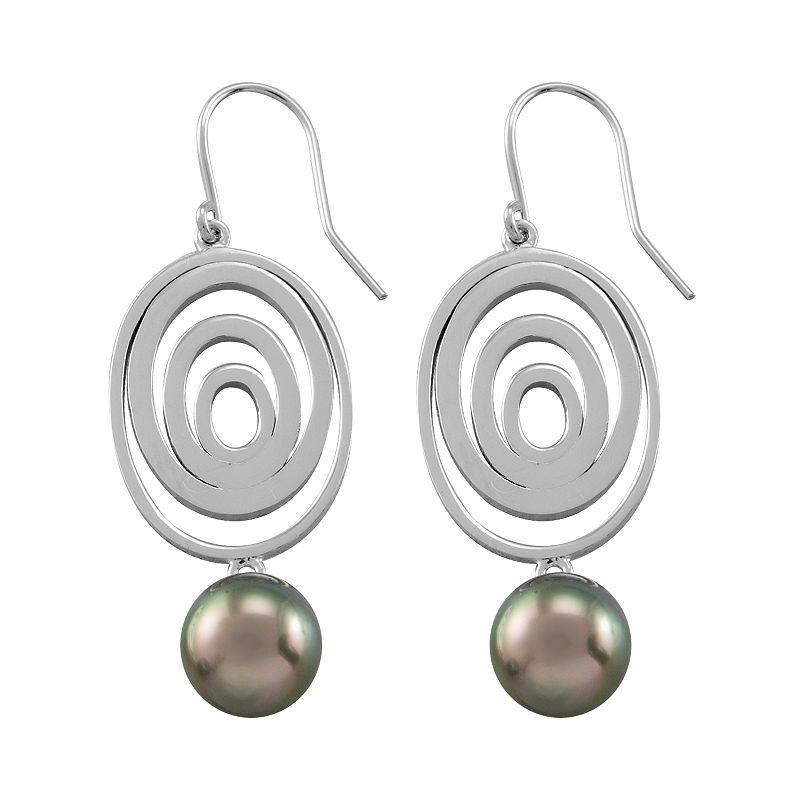 Sterling Silver Cultured Tahitian Pearl Drop Earrings, Womens product image