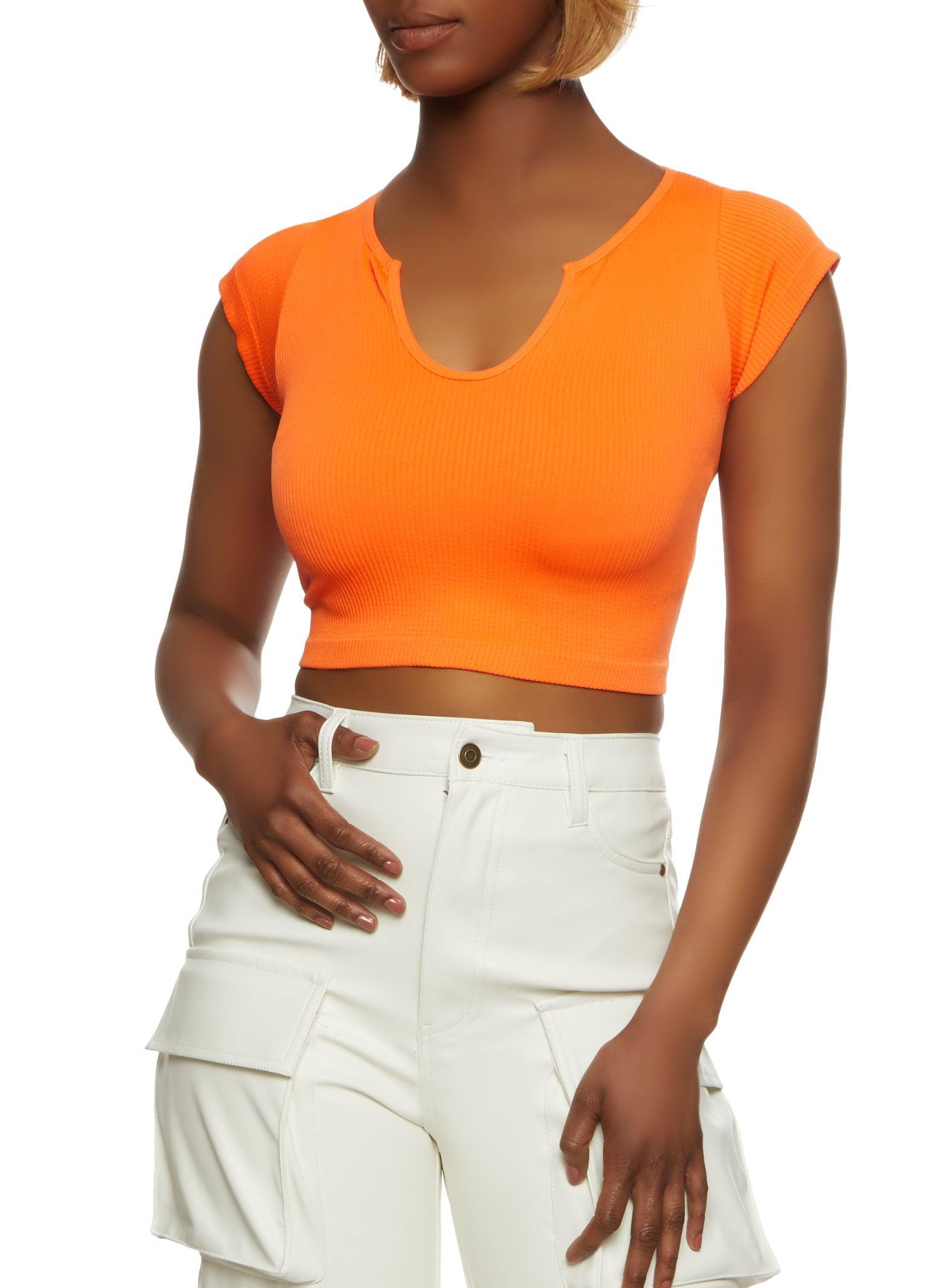 Womens Ribbed Notch Neck Crop Top Product Image