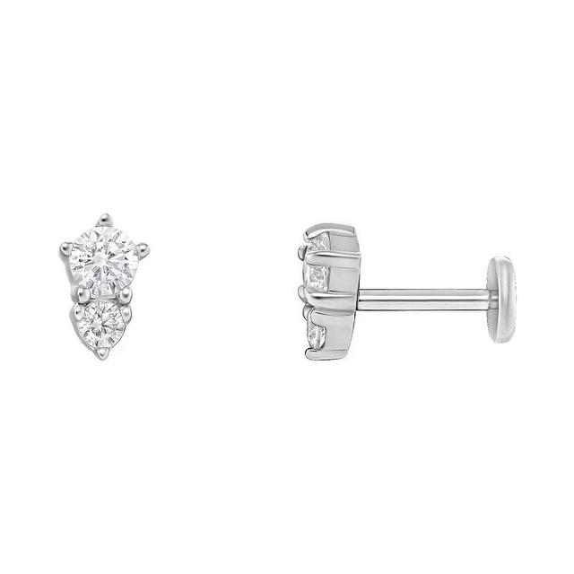 PRIMROSE Sterling Silver & Stainless Steel Double Cubic Zirconia Stud Earrings, Womens, Sterling Silver White Product Image