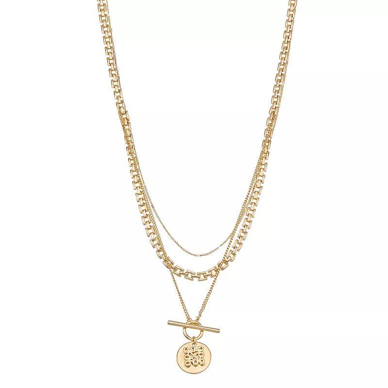 Nine West Gold Tone Multi-Row Pendant Necklace, Womens Product Image