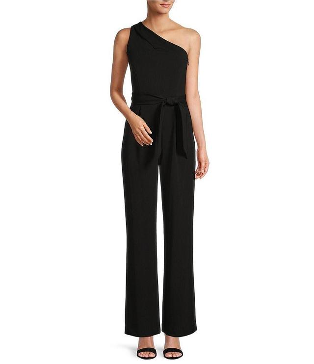 Antonio Melani Carlos One Shoulder Tie Waist Sleeveless Wide Leg Jumpsuit Product Image