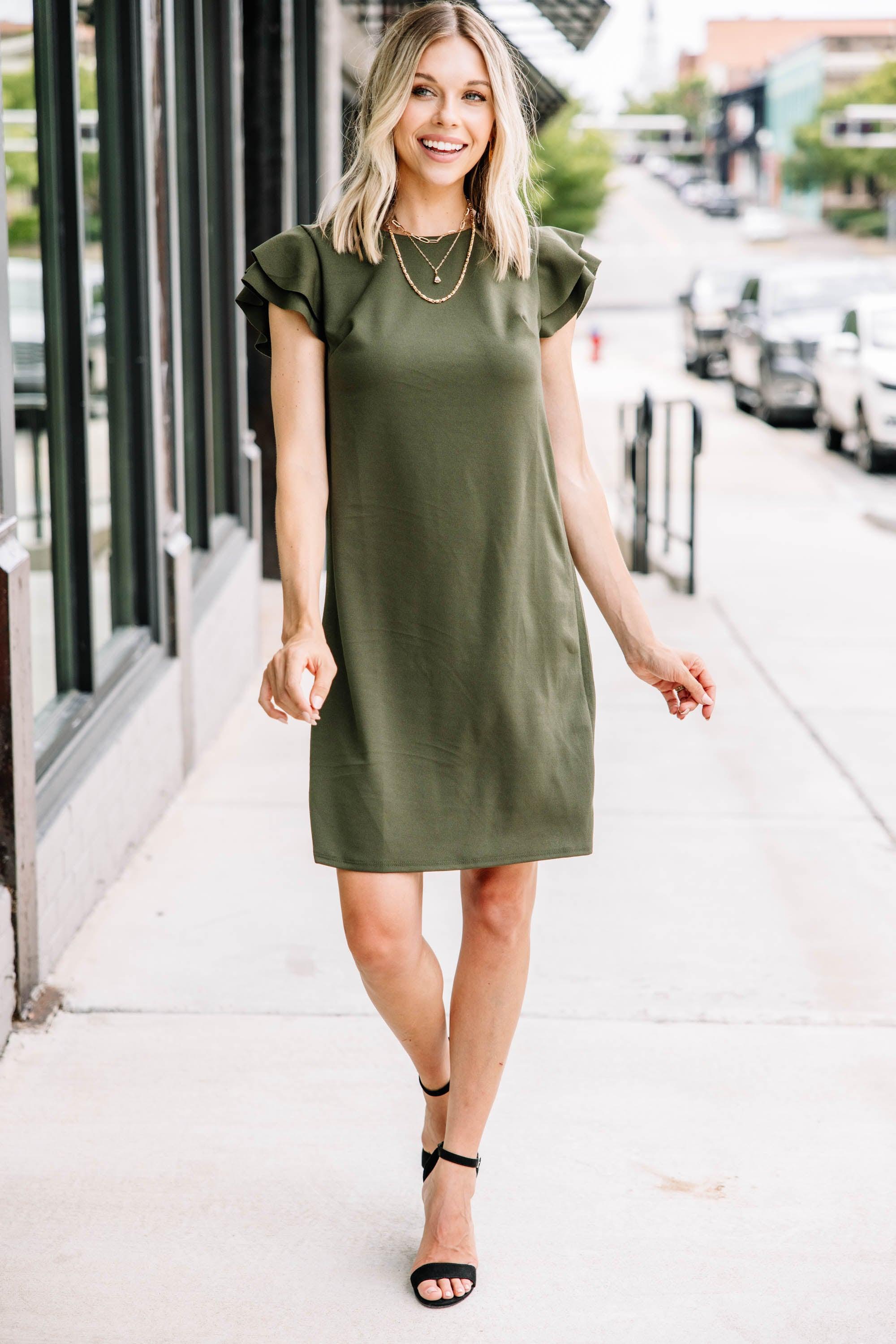 Beauty Bound Olive Green Ruffled Sleeve Dress Female Product Image