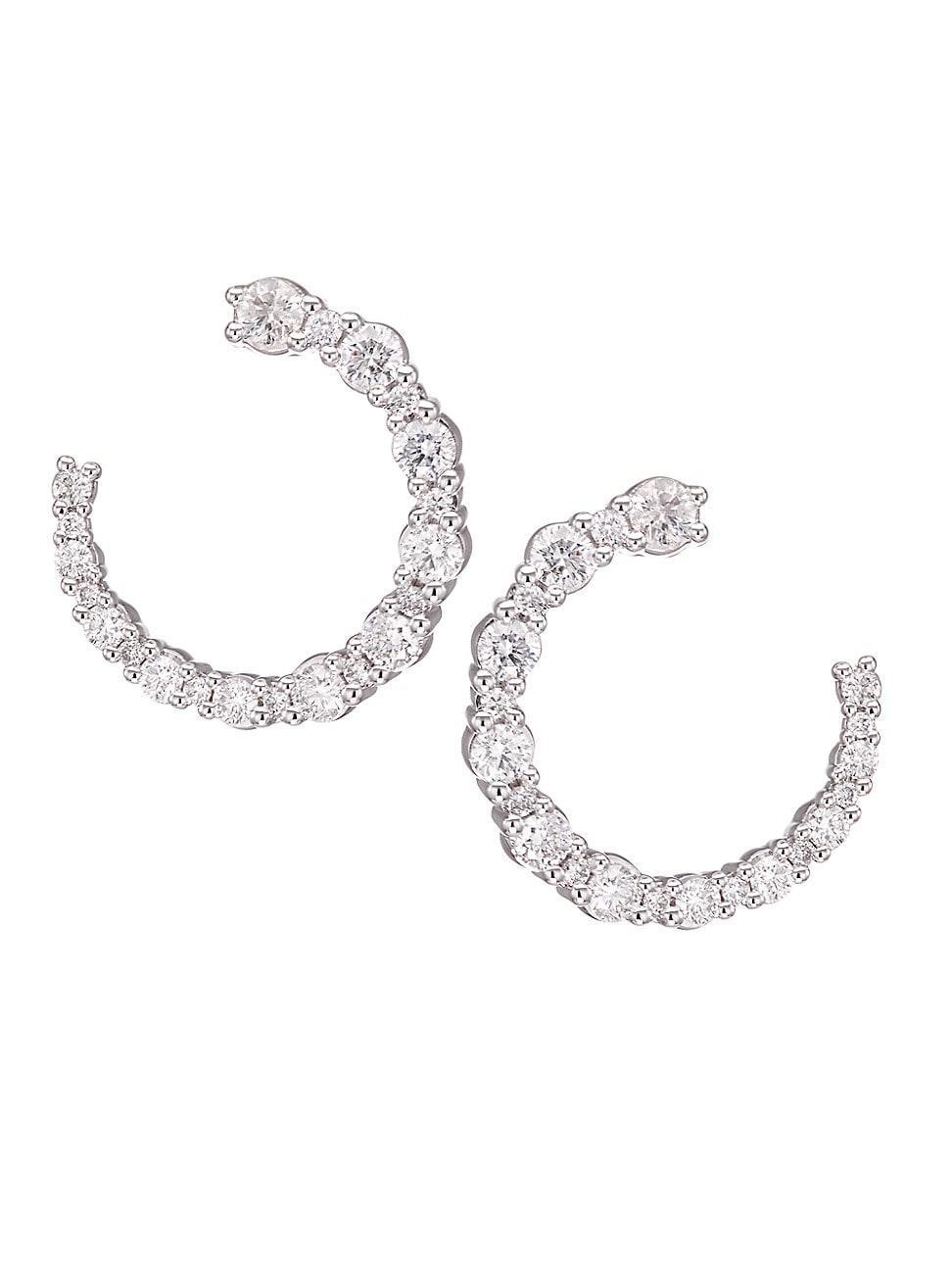 Womens 14K White Gold & 1.50 TCW Diamond Swirl Hoop Earrings Product Image