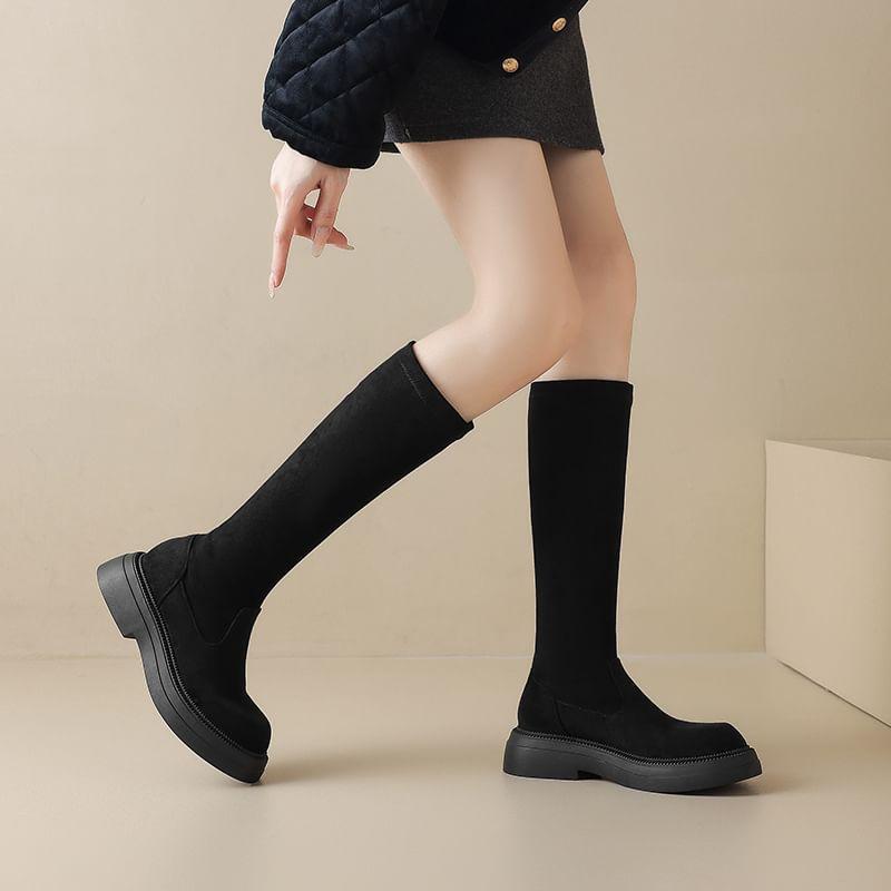 Platform Faux Suede Knee High Boots Product Image