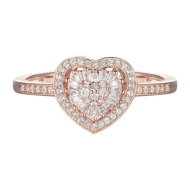 14k Rose Gold Over Silver 1/4 Carat T.W. Diamond Heart Ring, Womens Pink Tone Product Image