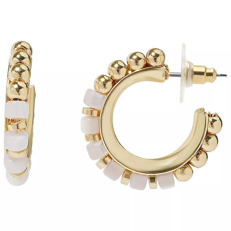 LC Lauren Conrad Gold Tone White Beaded J Hoop Earrings, Womens Product Image