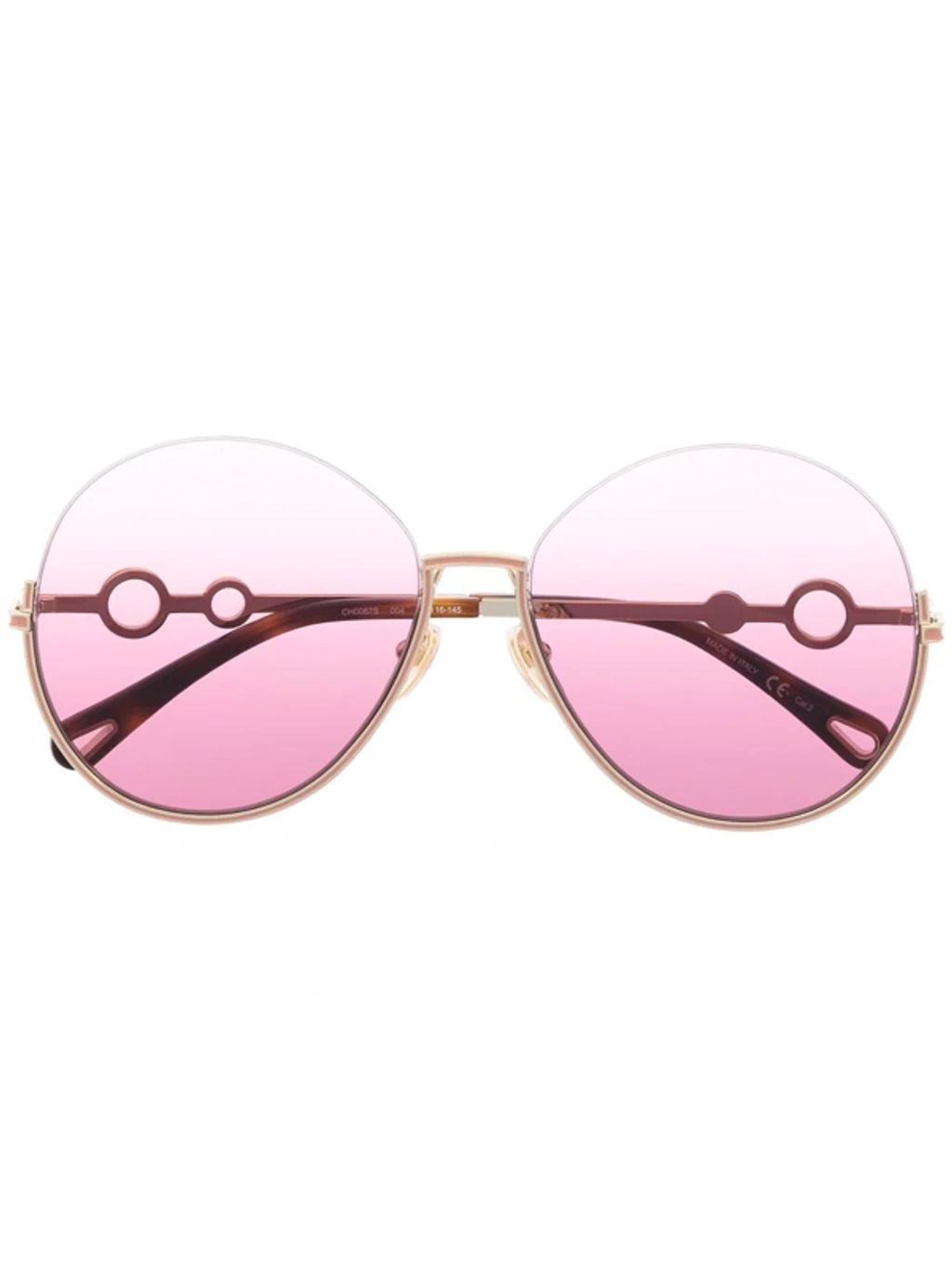 Round-frame Logo-charm Sunglasses In Gold Product Image