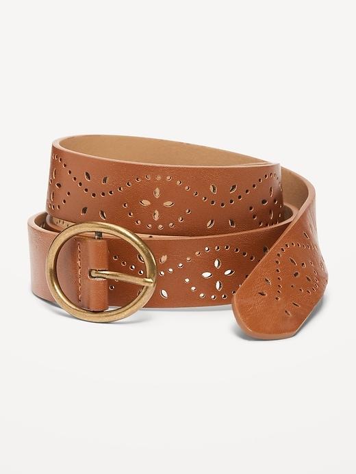 Laser Cut Faux-Leather Belt For Women Product Image