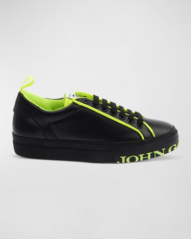 John Galliano Paris Men's Neon Logo Leather Low-Top Sneakers, Black - Size: 40 EU (7D US) - BLACK Product Image
