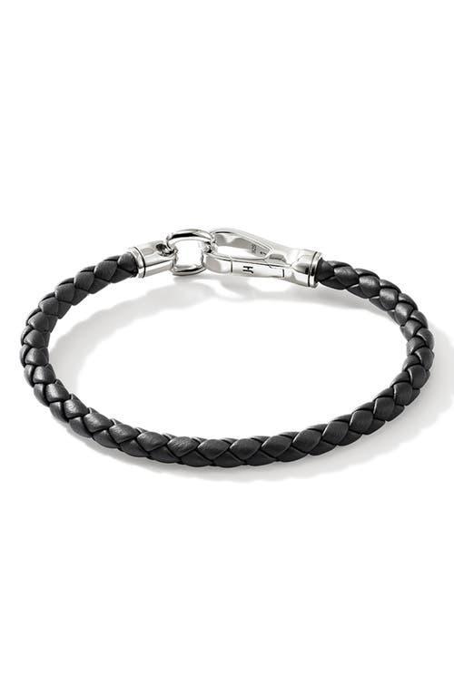 John Hardy Mens Silver Woven Leather Hook Clasp Bracelet Product Image