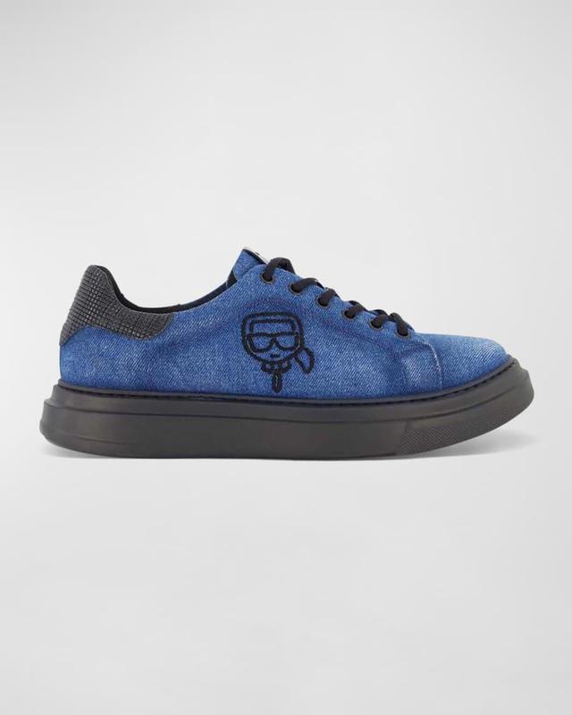 Men's Karl Head Denim and Leather Low-Top Sneakers Product Image