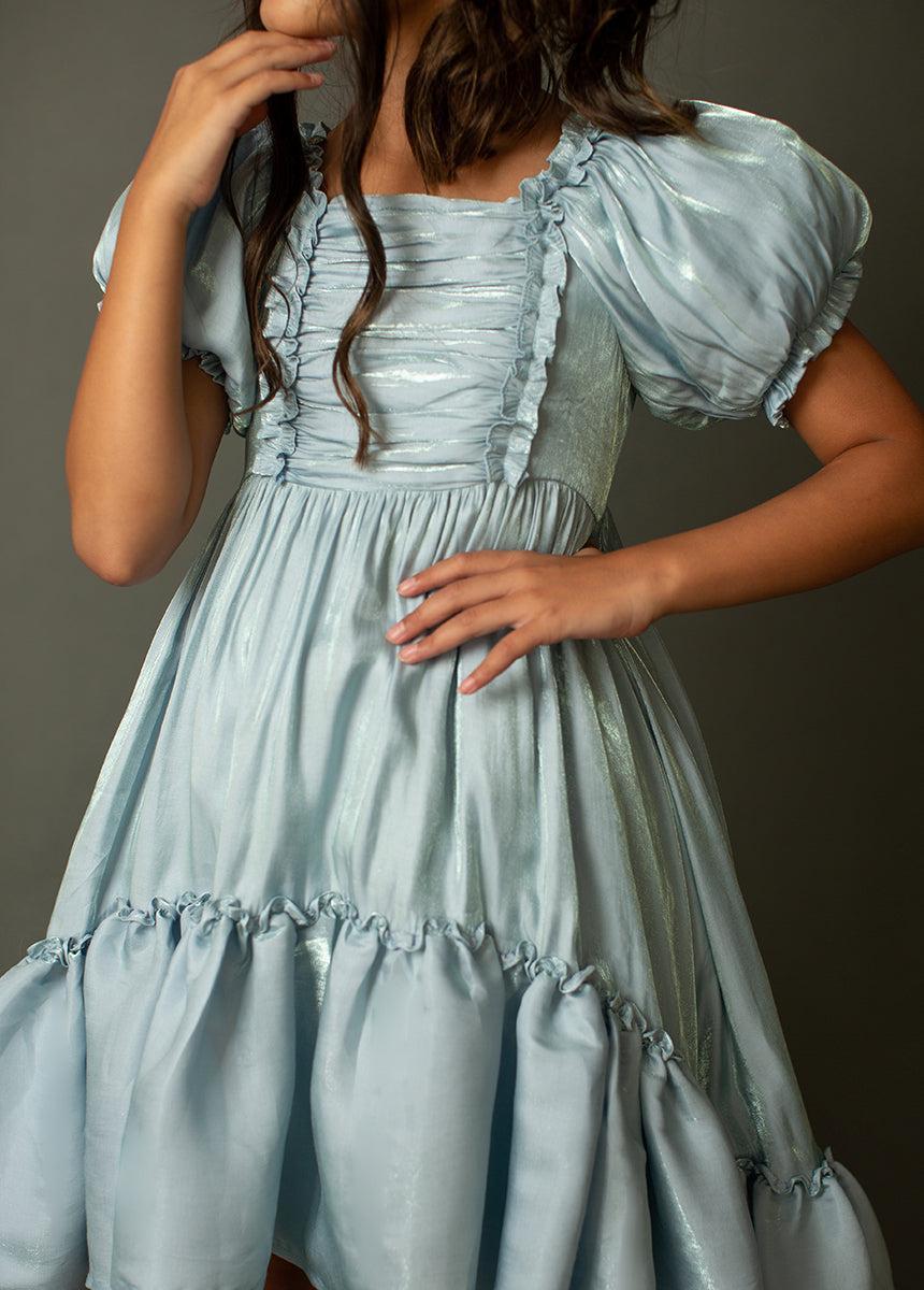 Mathilda Petticoat Dress in Powder Blue Iridescent Product Image