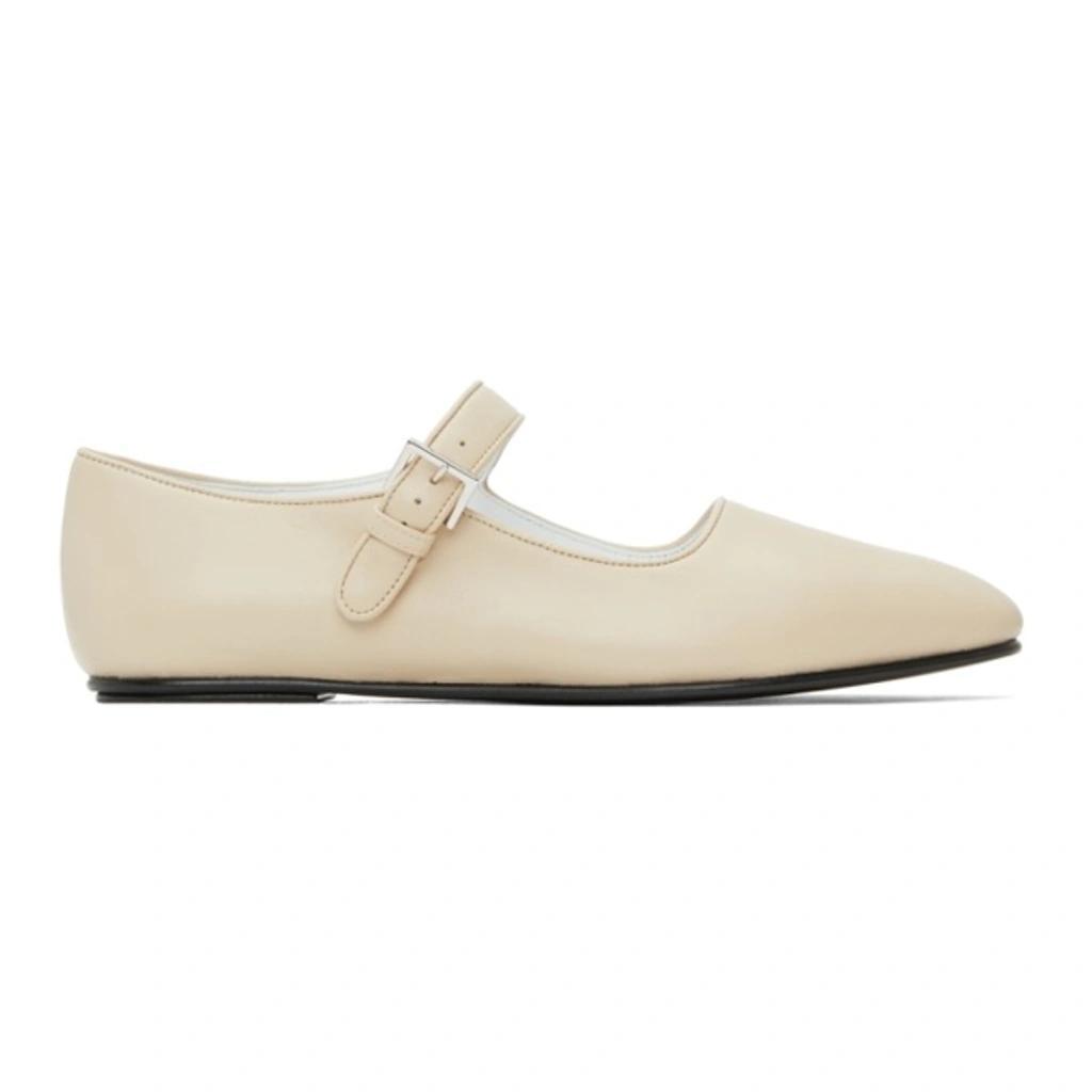 Ava Square-toe Leather Mary Jane Flats In White Product Image