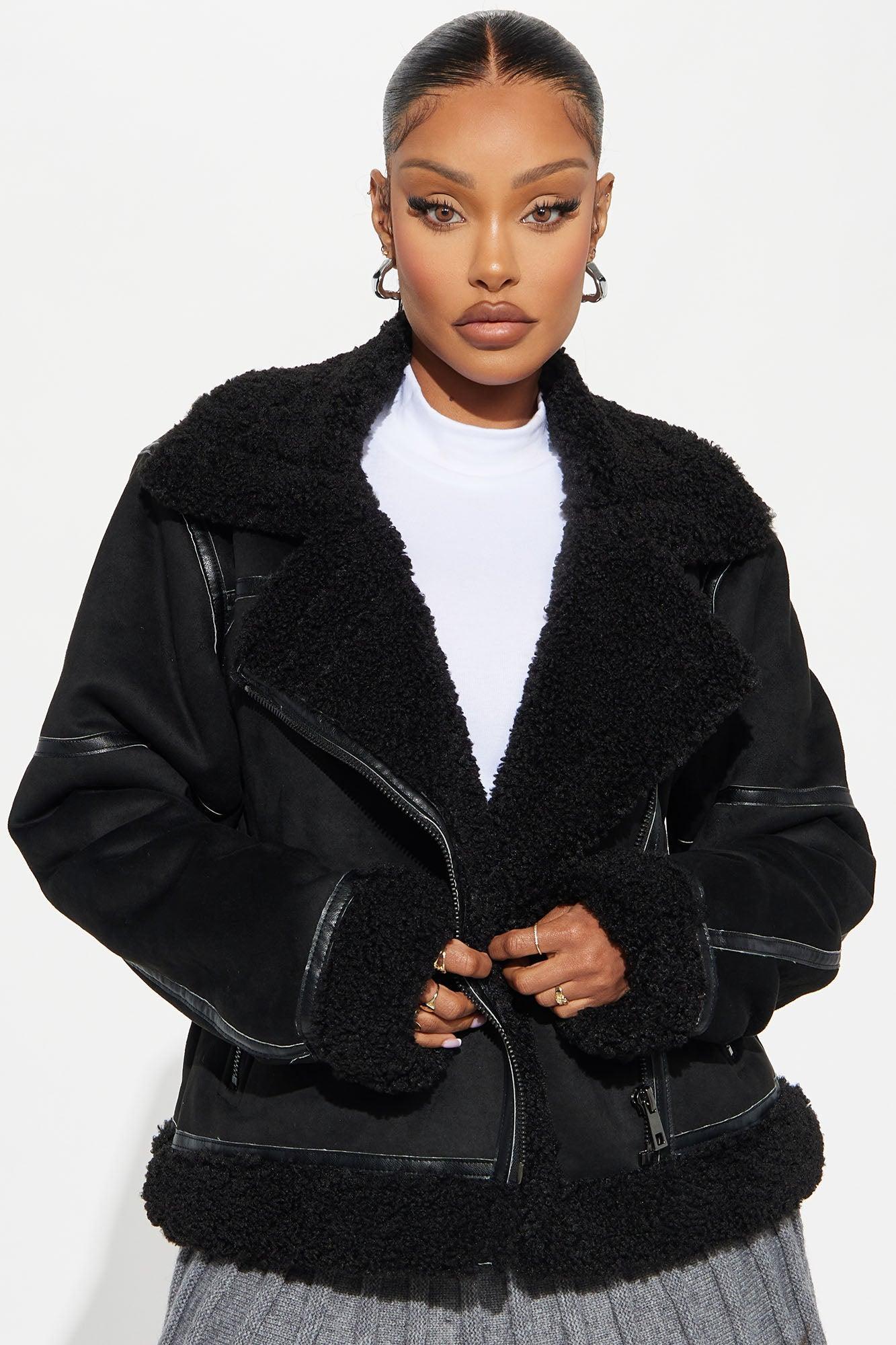 Mielle Faux Suede Aviator Jacket - Black Product Image