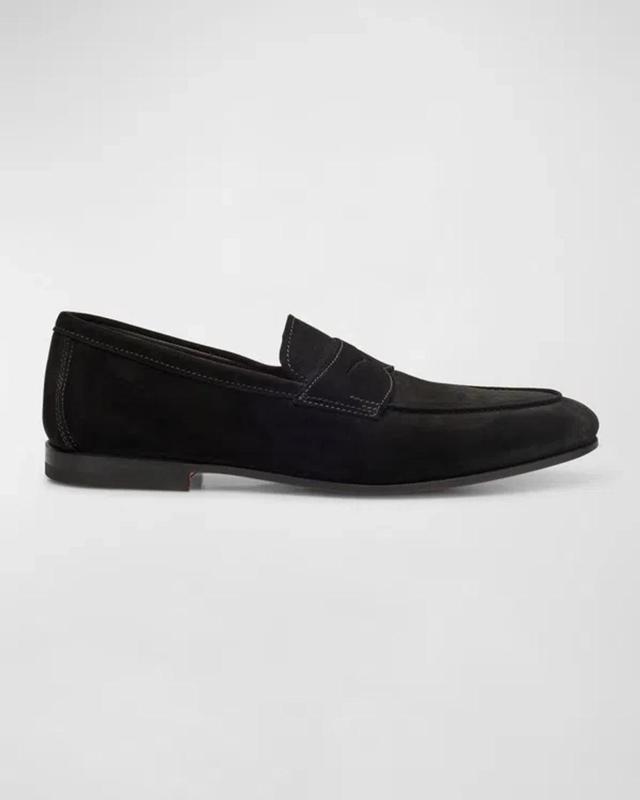 SANTONI Men's Carlos Suede Penny Loafers In Black Product Image