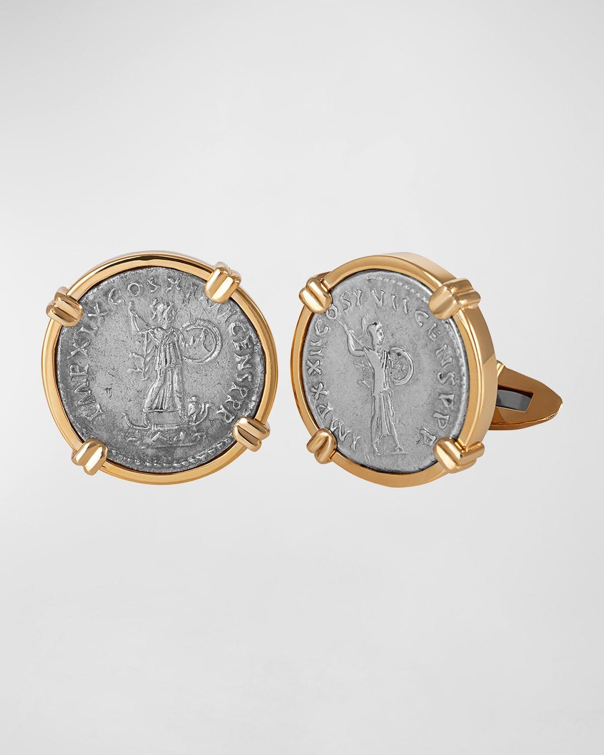 Mens Gods & Heroes 18K Yellow Gold Ancient Minerva Coin Cufflinks Product Image