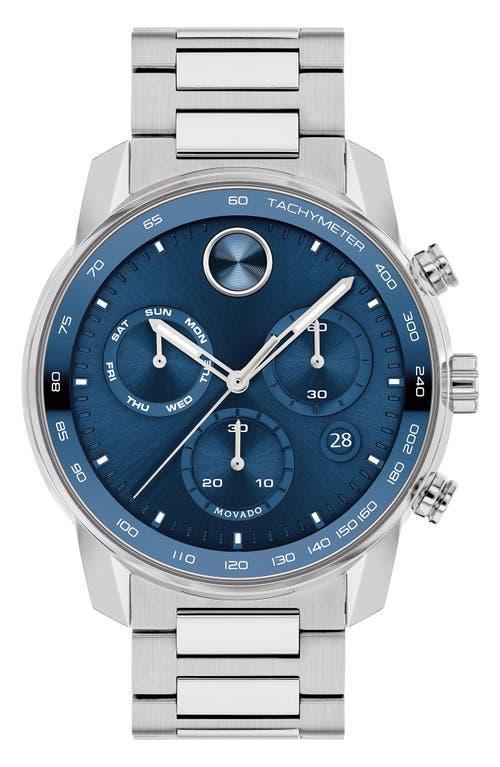 Men's Movado BoldÂ® Verso Gunmetal Grey IP Chronograph Blue Leather Strap Watch with Grey Dial (Model: 3600909) Product Image