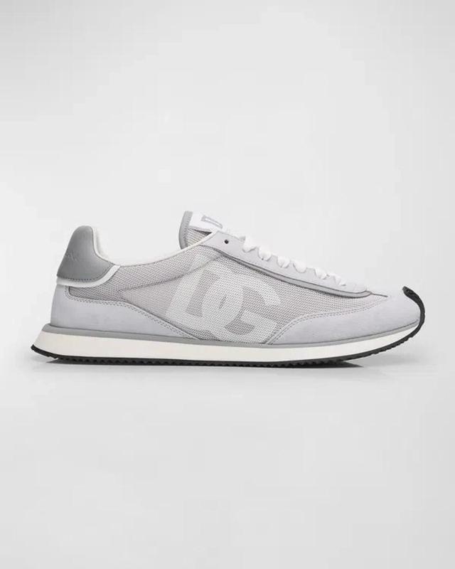 Men's Textile And Leather Runner Sneakers In Grigio/bianco Product Image