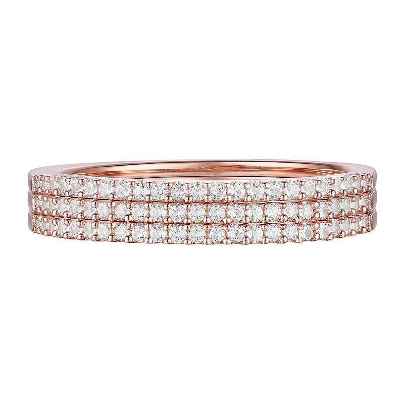 14k Rose Gold Over Silver 1/3 Carat T.W. Diamond Stack Ring Set, Womens White Product Image