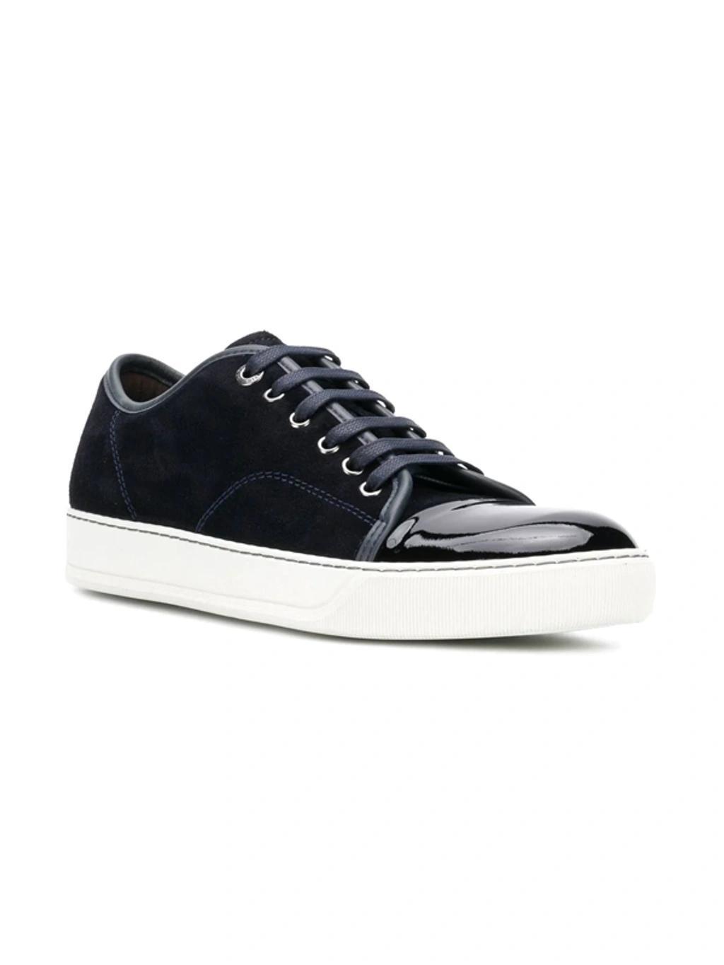 LANVIN Suede And Leather Cap-toe Sneakers In Blue Product Image