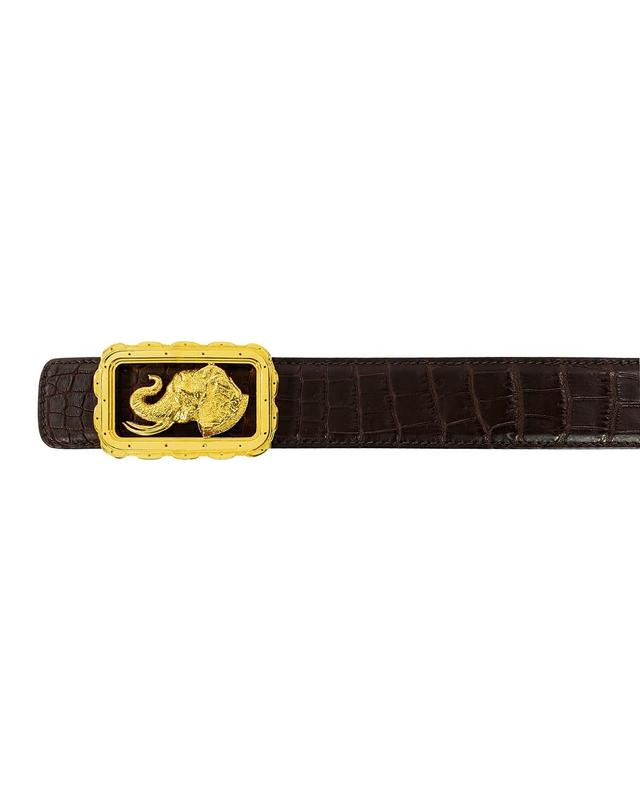 Stefano Ricci Men's Signature Elephant Crocodile Leather Belt - Size: 44in / 110cm - BROWN Product Image