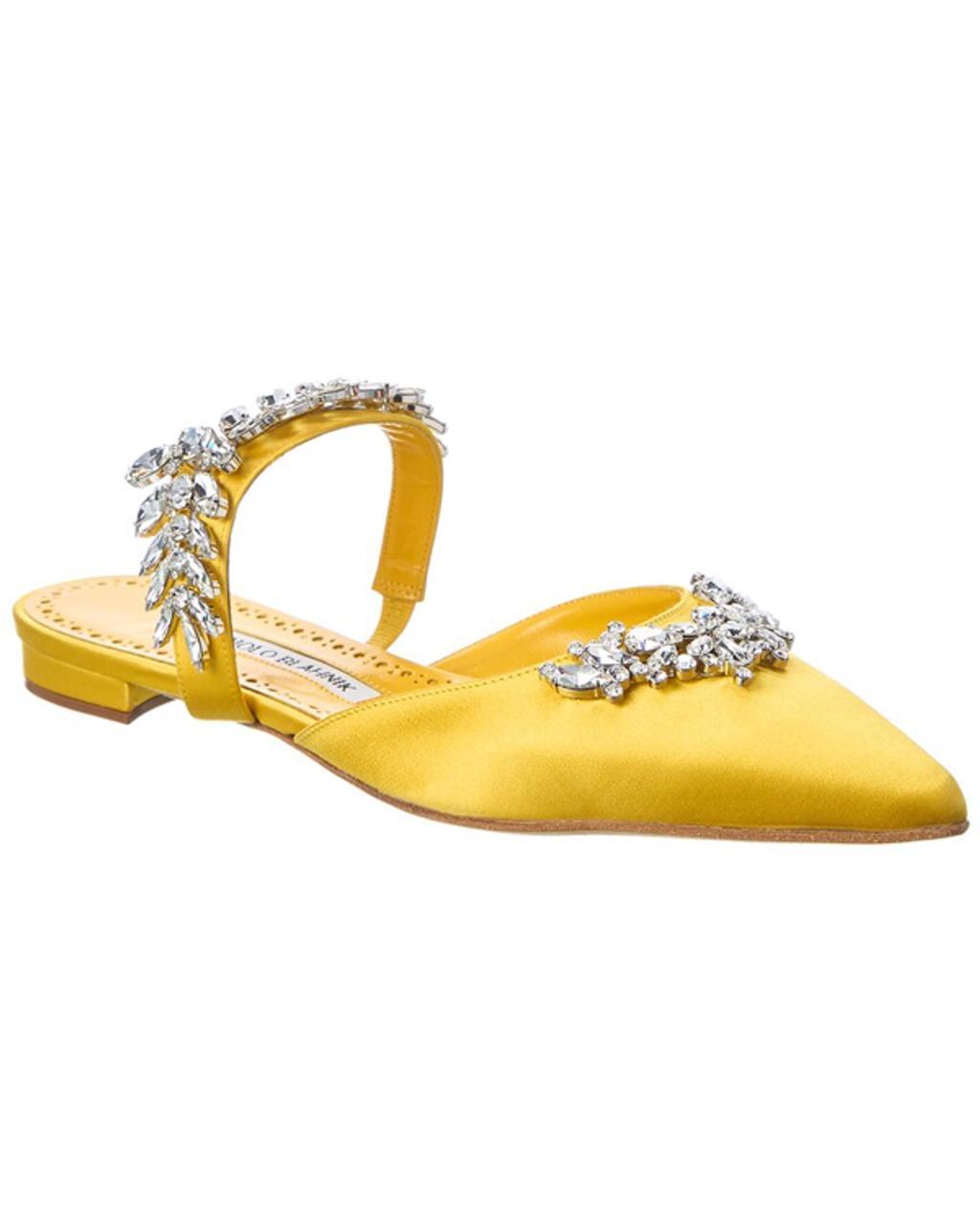 MANOLO BLAHNIK Lurum Satin Flat In Yellow Product Image