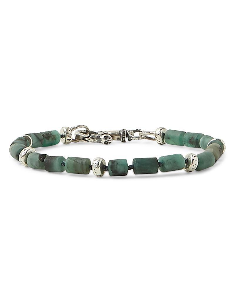 John Varvatos Mens Sterling Silver Emerald Bead & Rondelle Bracelet Product Image