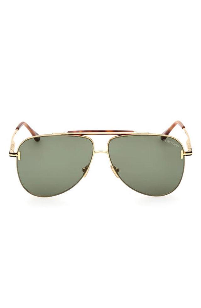 TOM FORD Men's Brady Double-bridge Metal Aviator Sunglasses In Gold Green Product Image