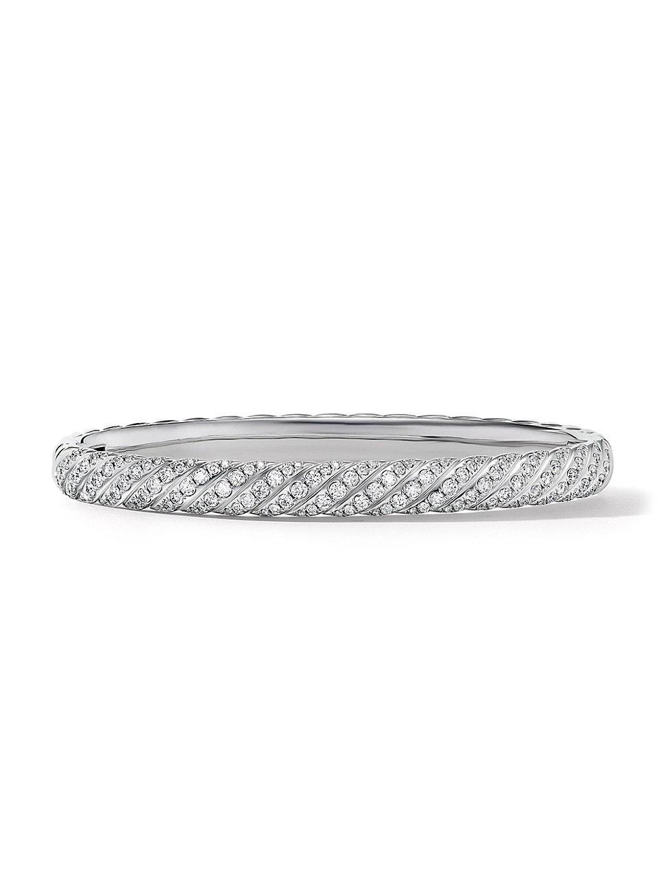 Womens Sculpted Cable Bangle Bracelet In 18K White Gold Product Image