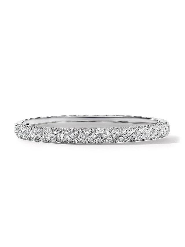 Womens Sculpted Cable Bangle Bracelet In 18K White Gold Product Image