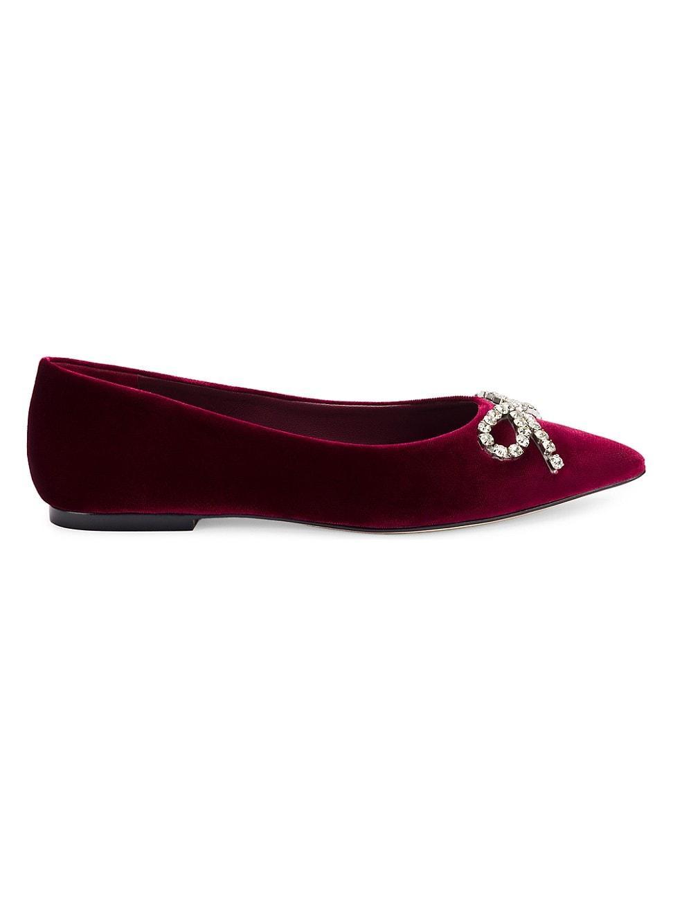 Womens Lee Crystal-Embellished Bow Velvet Ballet Flats Product Image