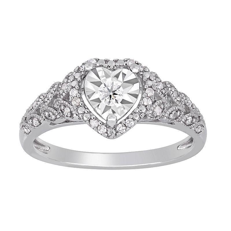 Stella Grace Sterling Silver 1/5 Carat T.W. Diamond Heart Ring, Womens, White Product Image