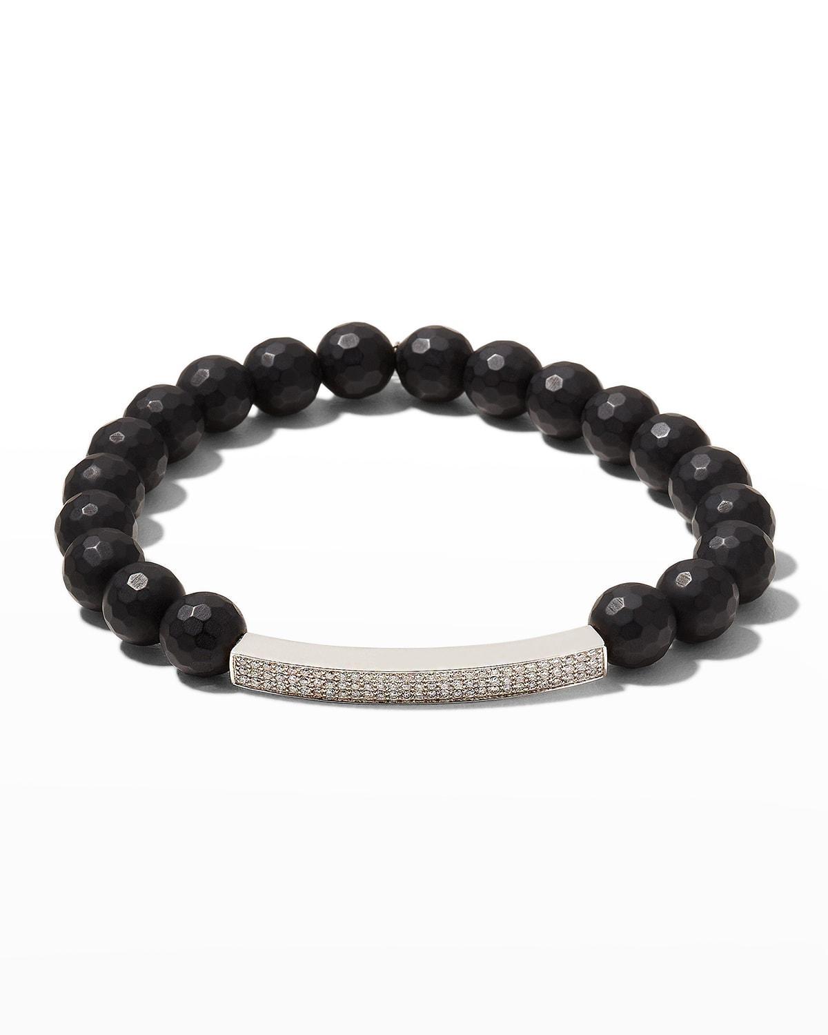 Mens Diamond Pav Bar Onyx Beaded Bracelet Product Image